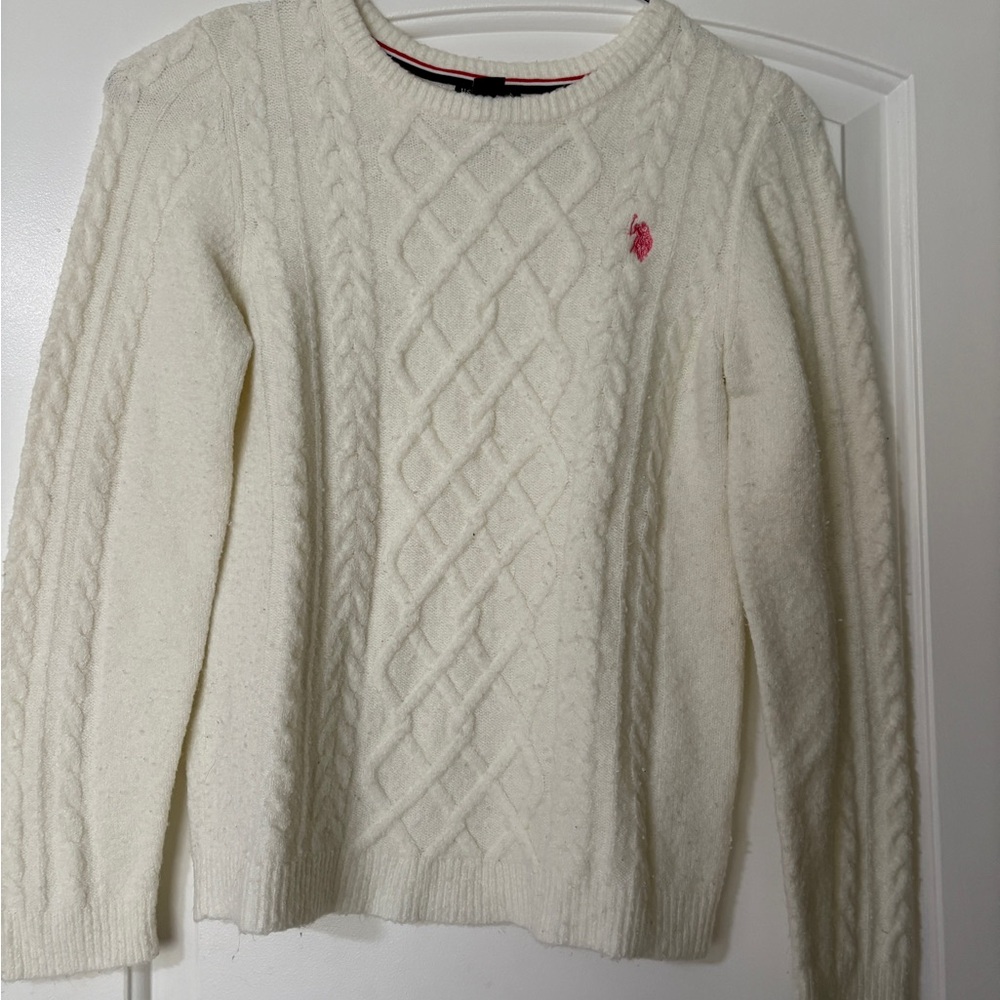 U.S. Polo Assn. Women's White Cable Knit Sweater